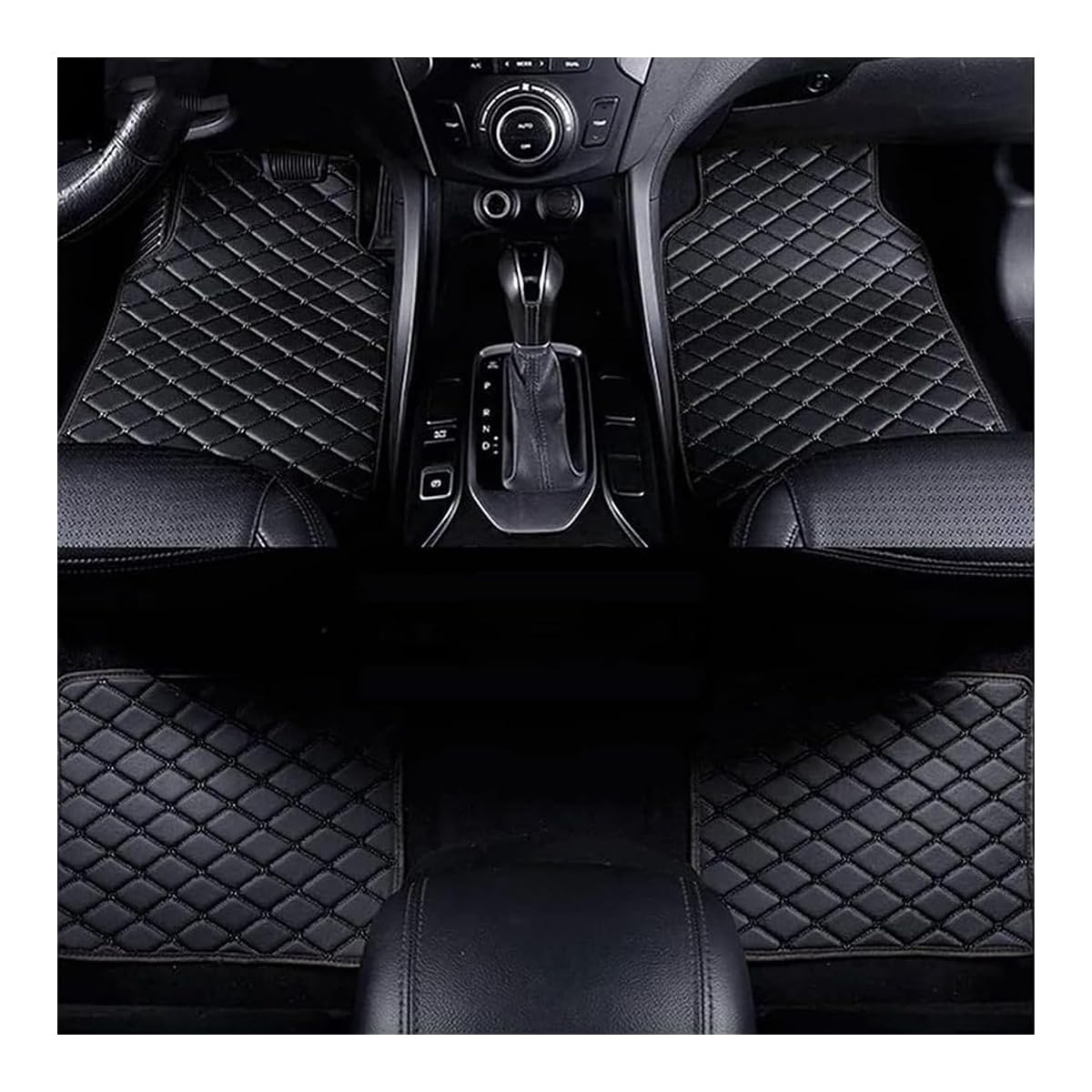 4 Pcs Leather Car Floor Mats for Volkswagen Touareg 2018 2019-2025, Custom Front Rear Row Foot Pads Liners Waterproof Anti-Slip Carpet Protection Interior Accessories,B/Black