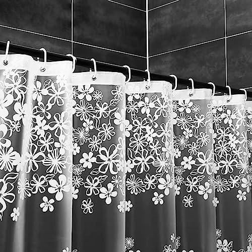 BRAWOLFY Frosted Floral Elegant Shower Stall Curtain Liner, Heavy Duty 7G EVA Shower Liner, White Plastic Weighted Liners & Hooks,No Chemical Smell, No Odors （W 71" x H 71"