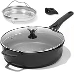 Ensemble de Poêles en Céramique ESLITE LIFE, Poêles Antiadhésives avec Couvercles, Ustensiles de Cuisine Non Toxiques Compatibles avec Tous les Cuisinières (Gaz, Électrique et Induction), Sans PTFE et PFOA, Noir, 7 Pièces
