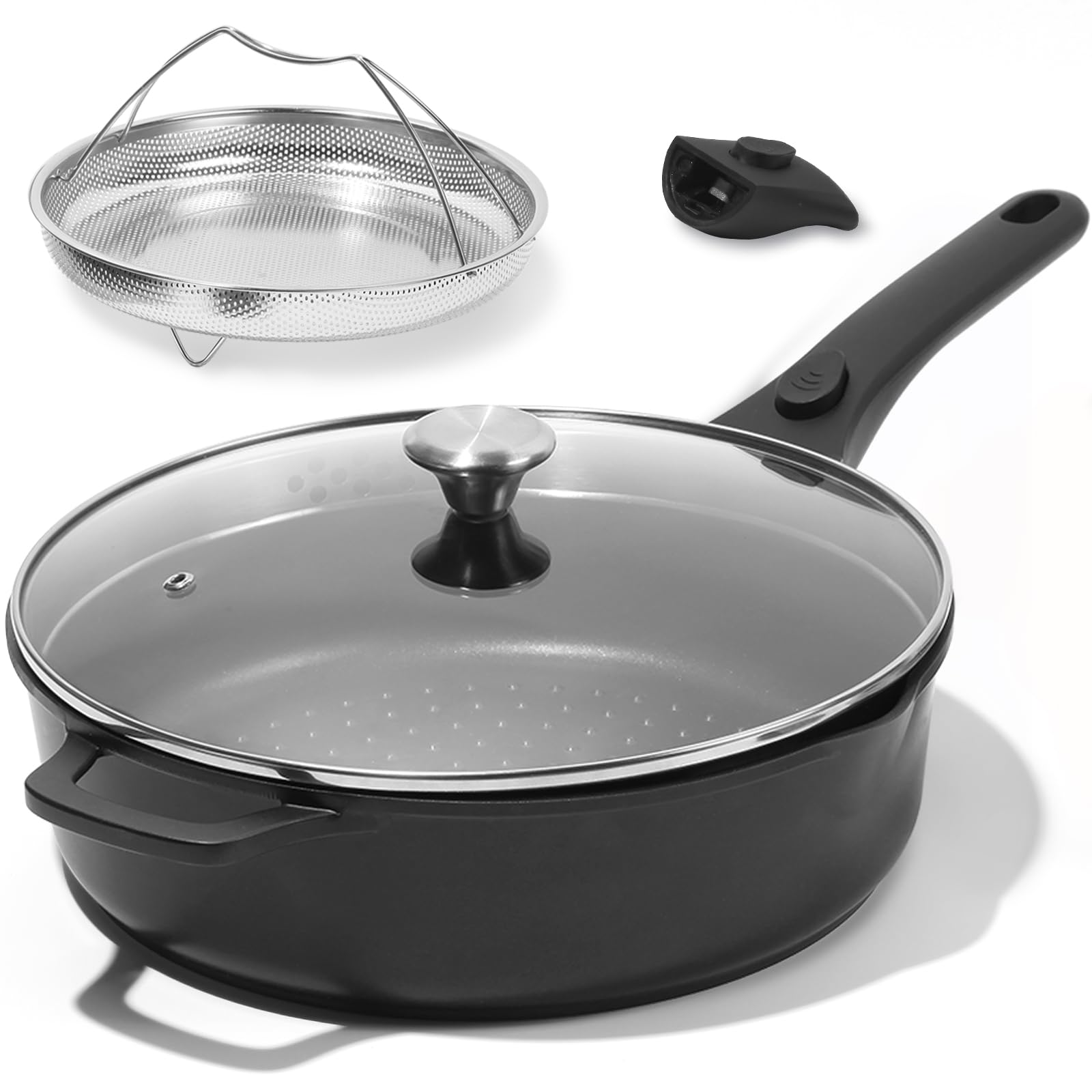 ESLITE LIFE Nonstick Always Pan with Lid, 11 Inch(4.5 Qt) Deep Frying Skillet Sauté Pan, Safe for Oven, Induction & All Cooktops, PTFE & PFOA Free (Black Granite, 11" w/Lid & Steamer)