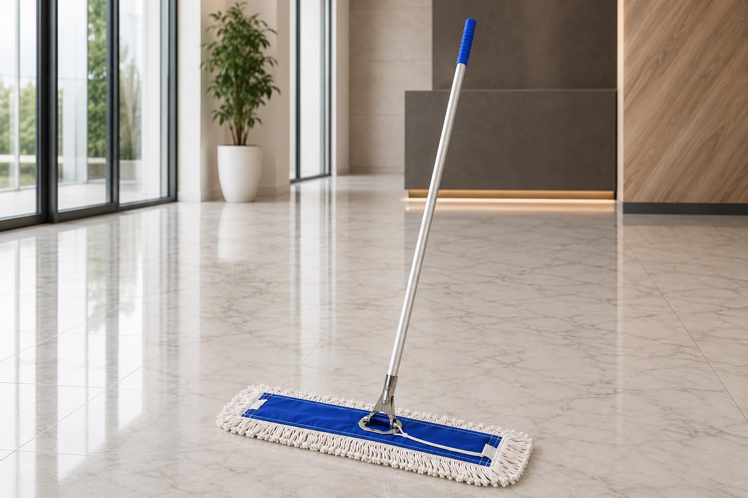 Mopa Industrial de Algodón con Palo de Aluminio 130 cm | Sistema Completo con Bastidor y Recambio Profesional | Limpieza de Suelos Mármol, Gres, Terrazo y Parquet (90 cm)