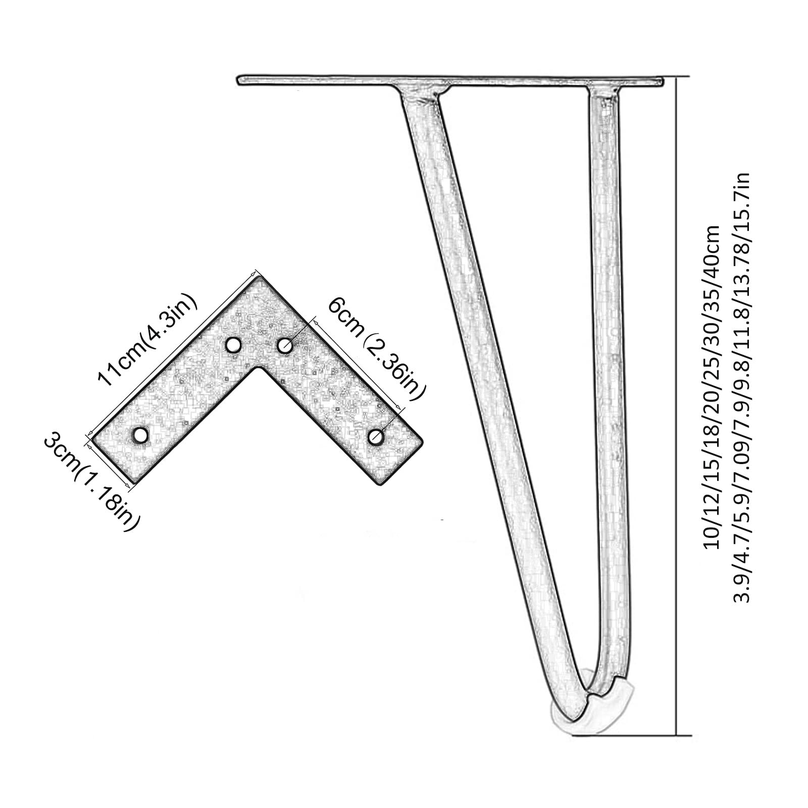 4-częściowy zestaw szpilek do włosów, nogi stołowe, wytrzymałe nogi meblowe do projektów dla majsterkowiczów, do szafek, sof, stolików kawowych, nóg biurka, 12 cm (4,7 cala), zapasowe nóżki