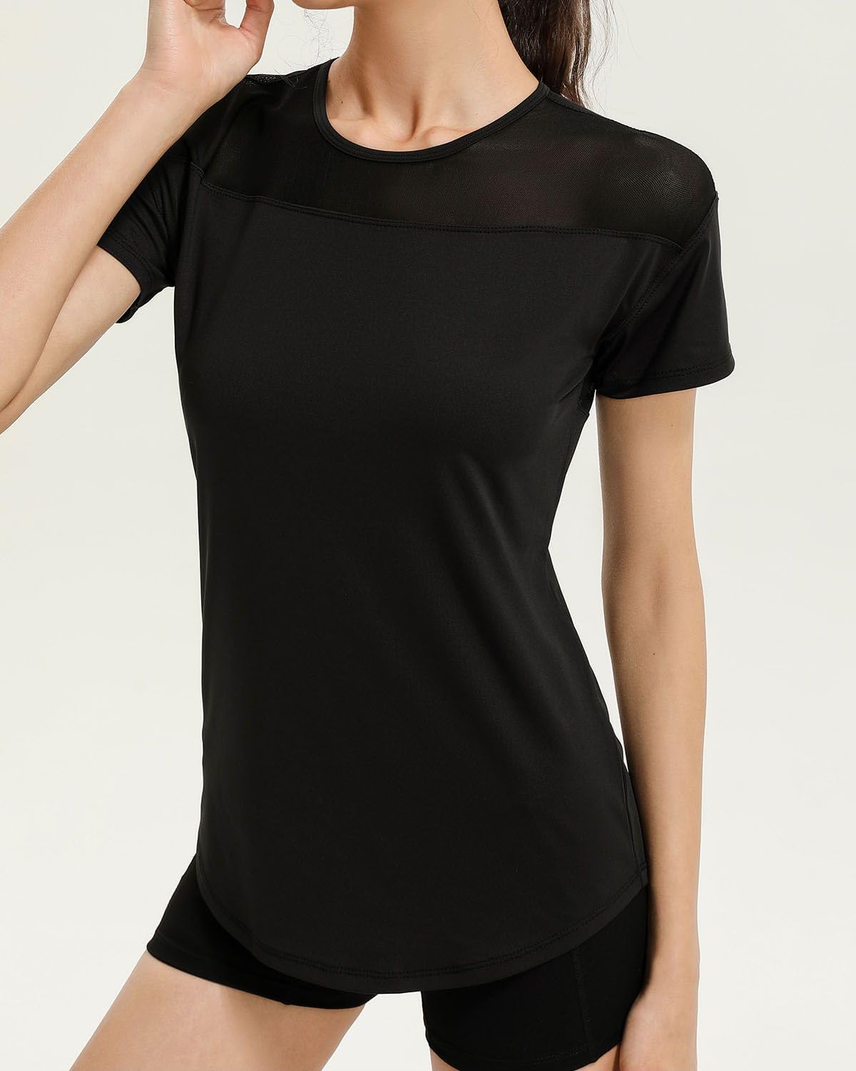 Women’s Short Sleeve Mesh Athletic Tops Open Back Workout Running Tank Tops - Image 3