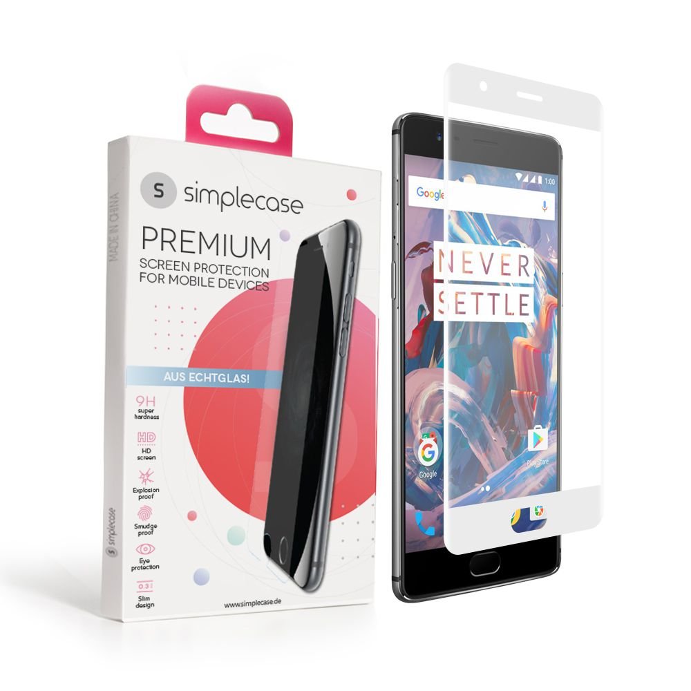 simplecase Tempered Glass Compatible with OnePlus 3, Full Screen Premium Screen Protector, 100% Coverage, Optimal Protection