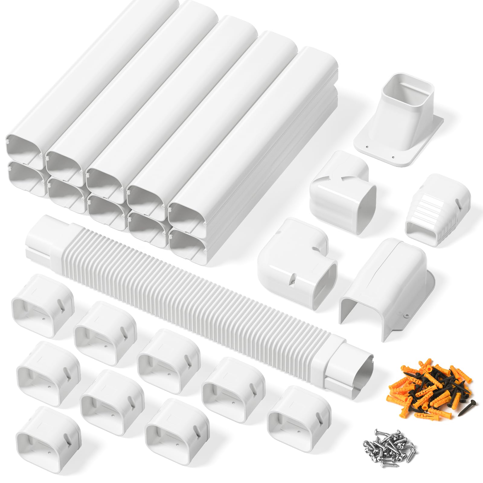 Kalkehay 3" W x 16.1Ft L PVC Decorative Refrigerant Line Set Cover Kit for Ductless Mini Split Air Conditioners, Central AC and Heat Pump Systems โ image 1