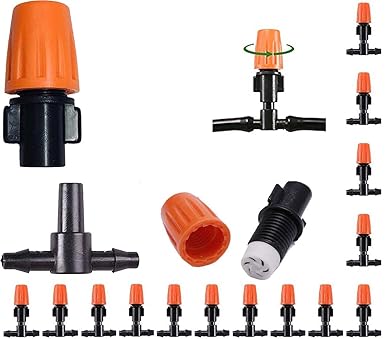 DIY Crafts Orange Misting Nozzle+T/Tee Bubbler For Fan Mist Kit & Irrigation System Garden Blank Distribution Tubing Watering Micro Bubbler Complete Drip Watering Flower Lawn Plant (5x, Heads+T/Tee)