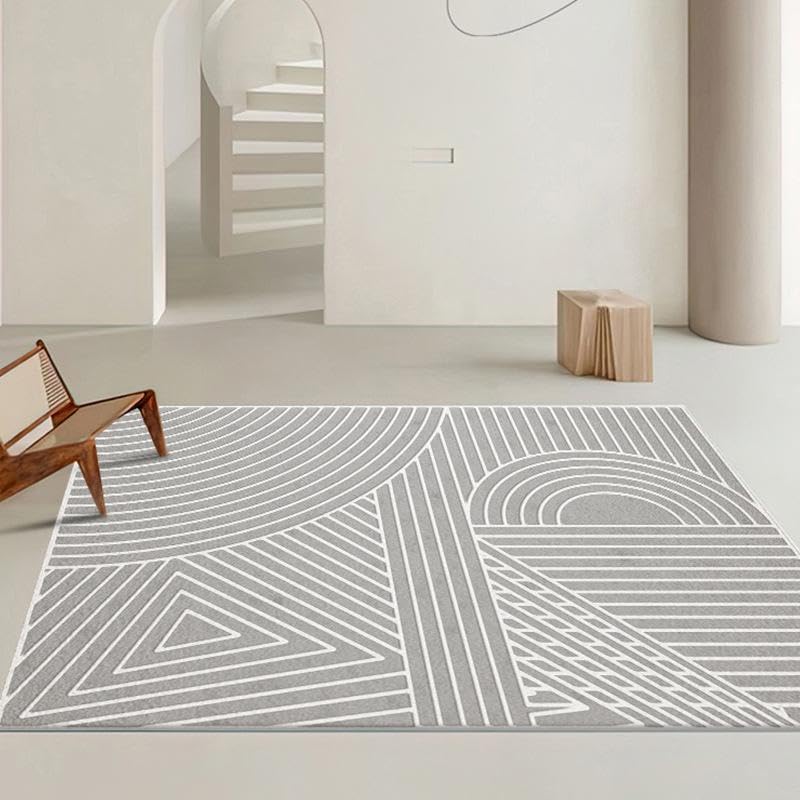 Nowoczesny dywan ometryczny 140 x 200 cm antypoślizgowy miękki zmywalny do salonu sypialni biura jadalni - elegancki szary dywan z liniami