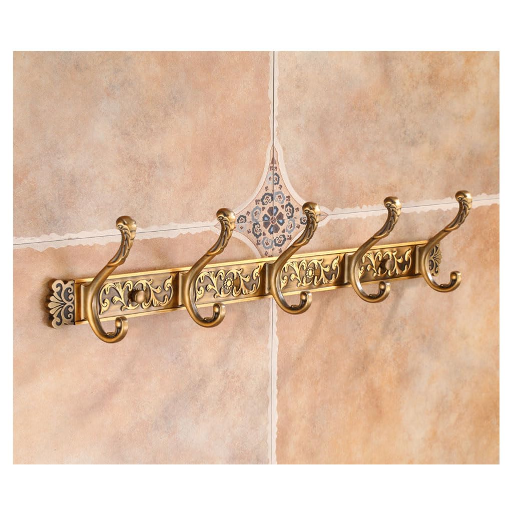 Lmysxaoz Gold2 Vintage Metal Coat Rack Wall Mount, Aluminum Thickened Solid Hooks Hanging Rail Antique Clothes Towel Racks For Bathroom Entryway Bedroom Behind The Door 5Hook