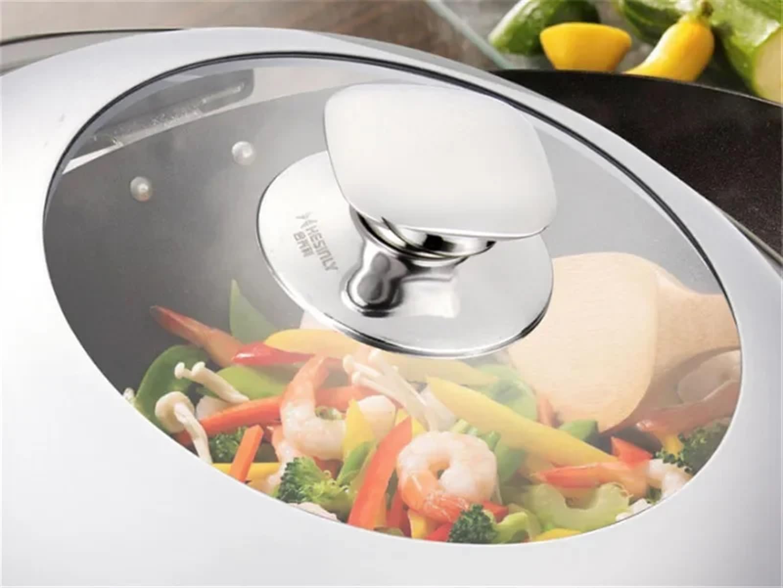 Coperchio Universale,Coperchi Pentole Coperchio for padelle rotonde da 24-38 cm, coperchi for padelle wok, coperchi for pentole in acciaio inox, coperchi in vetro da cucina, coprimanopola in vetro tem