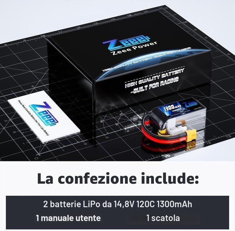 Zeee 4S Lipo 14,8V 120C 1300mAh Batteria RC con connettore XT60 (2 pezzi)
