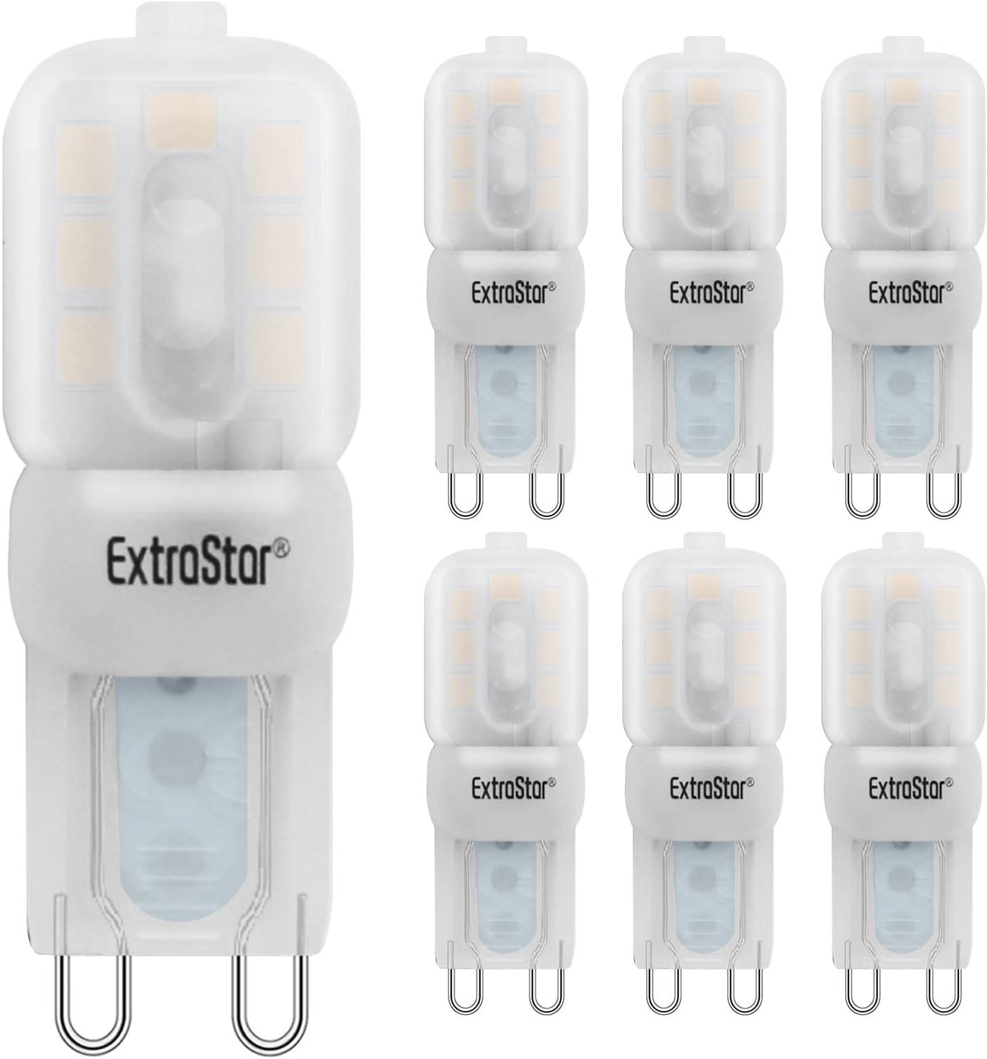 EXTRASTAR G9 LED Light Bulbs 2.5W, Warm White 3000K, 200LM, 21W Equivalent, Mini LED Energy Saving Lamp, Non-Dimmable, Pack of 6