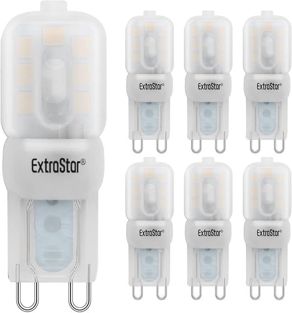 EXTRASTAR G9 LED Light Bulbs 2.5W, Warm White 3000K, 180LM, Equivalent to 19W Halogen Light, Mini LED Energy Saving Lamp, Non-Dimmable, Pack of 6