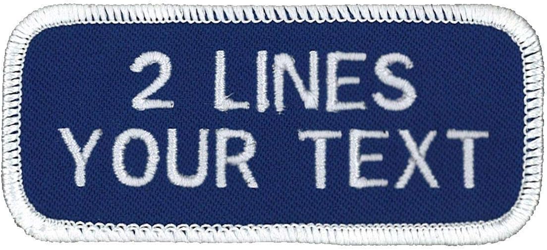 2 Line Name Patch Uniform-Work Shirt Personalized Embroidered Royal with White Border.