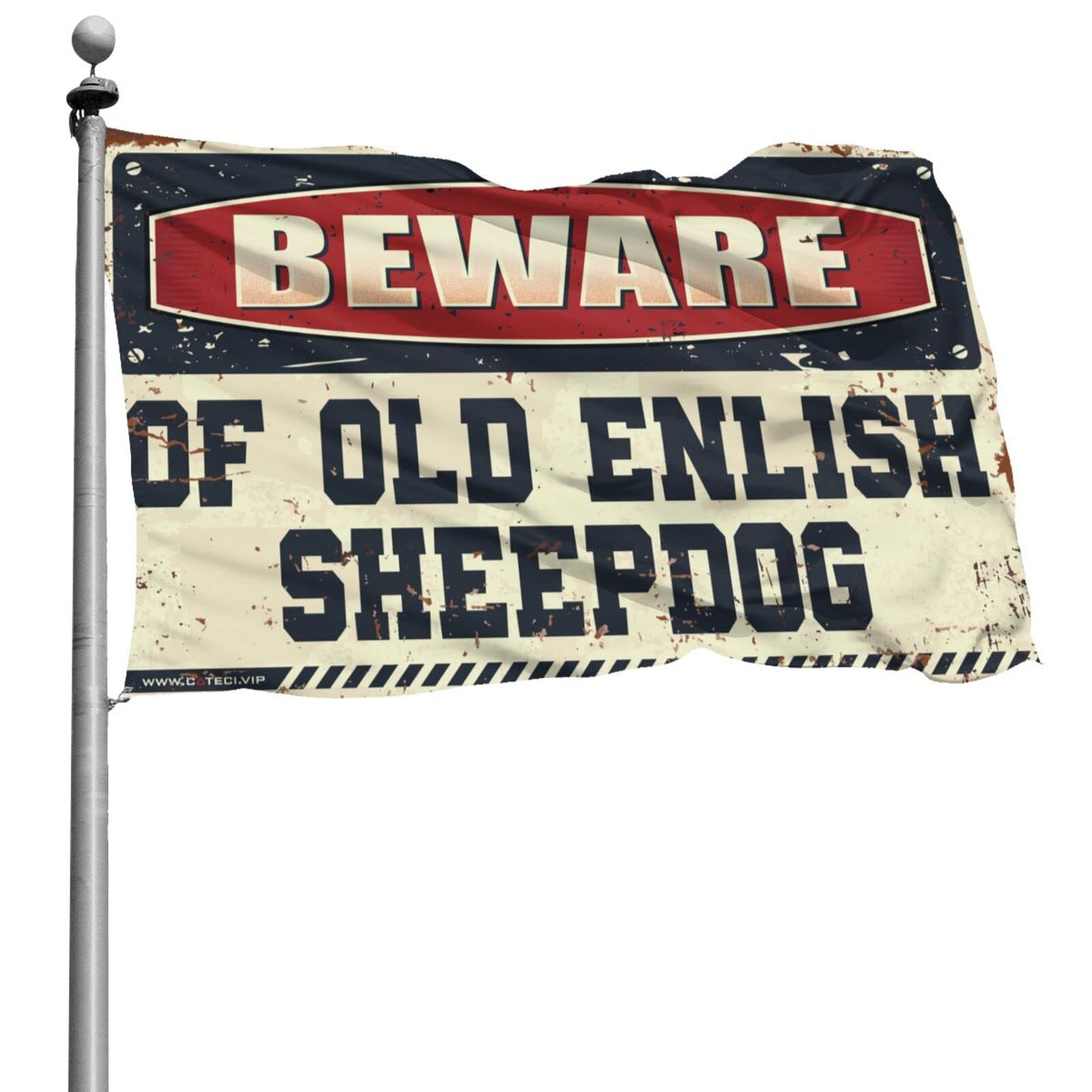 Drapeau Beware of Old English pour masquer un mur vide de chambre