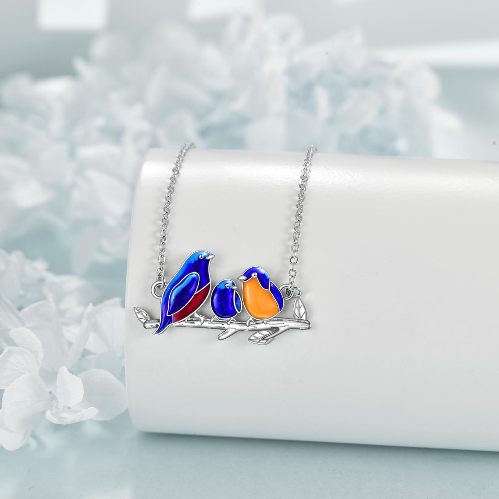 AXELUNA Blue Jay Collana in argento Sterling 925 Blue Jay Famiglia Collana 3 uccelli su ramo, collana argento tre piccoli uccelli animali ciondolo regali per le donne amanti, Argento sterling, Nessuna