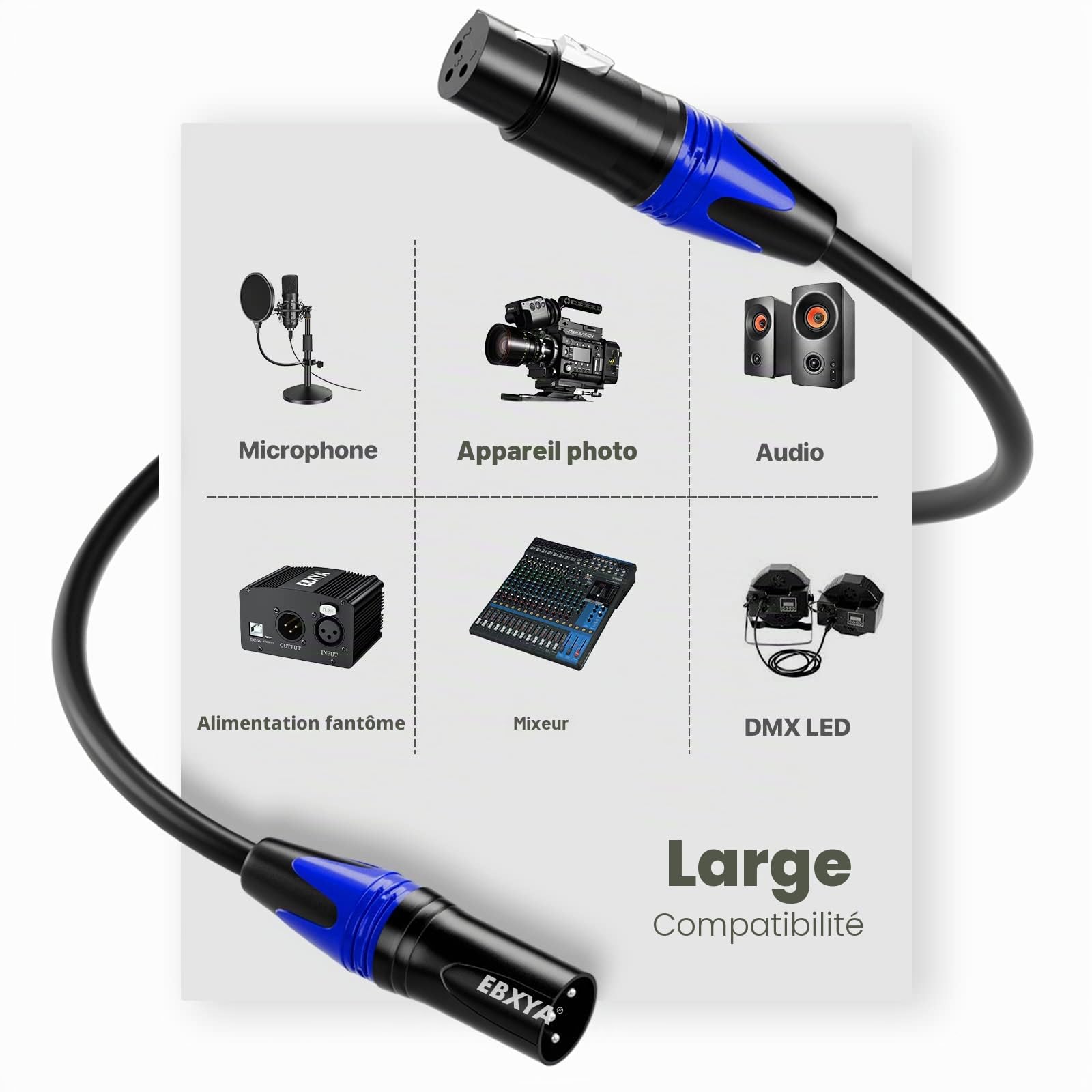 EBXYA Câble XLR 2m 10-Pack Multicolore pour Microphone et DMX