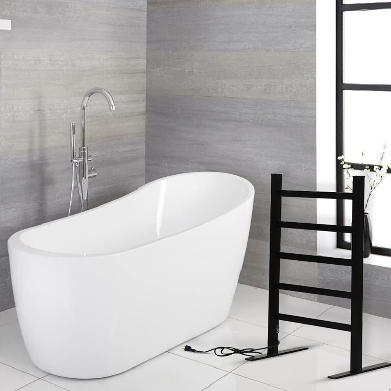 Calentador de toallas de pie negro, rejilla de secado con calefacción eléctrica con 5 barras, toallero con calefacción de aleación de aluminio, para interruptor a prueba de agua de baño Interesting