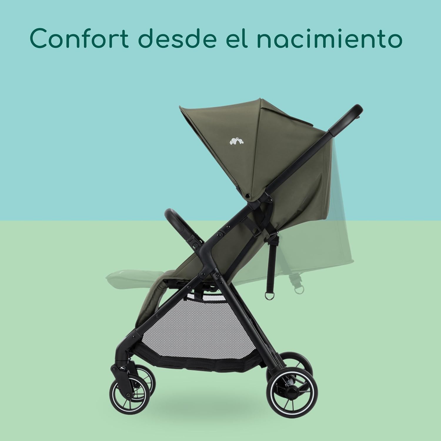Bebeconfort Azur, Cochecito Compacto para Bebés, 0-3 Años (15 kg), Silla de Paseo Bebé Ligera, Plegado Automático con Una Mano, Posición de Reclinación Total, Cesta Amplia, Mineral Green