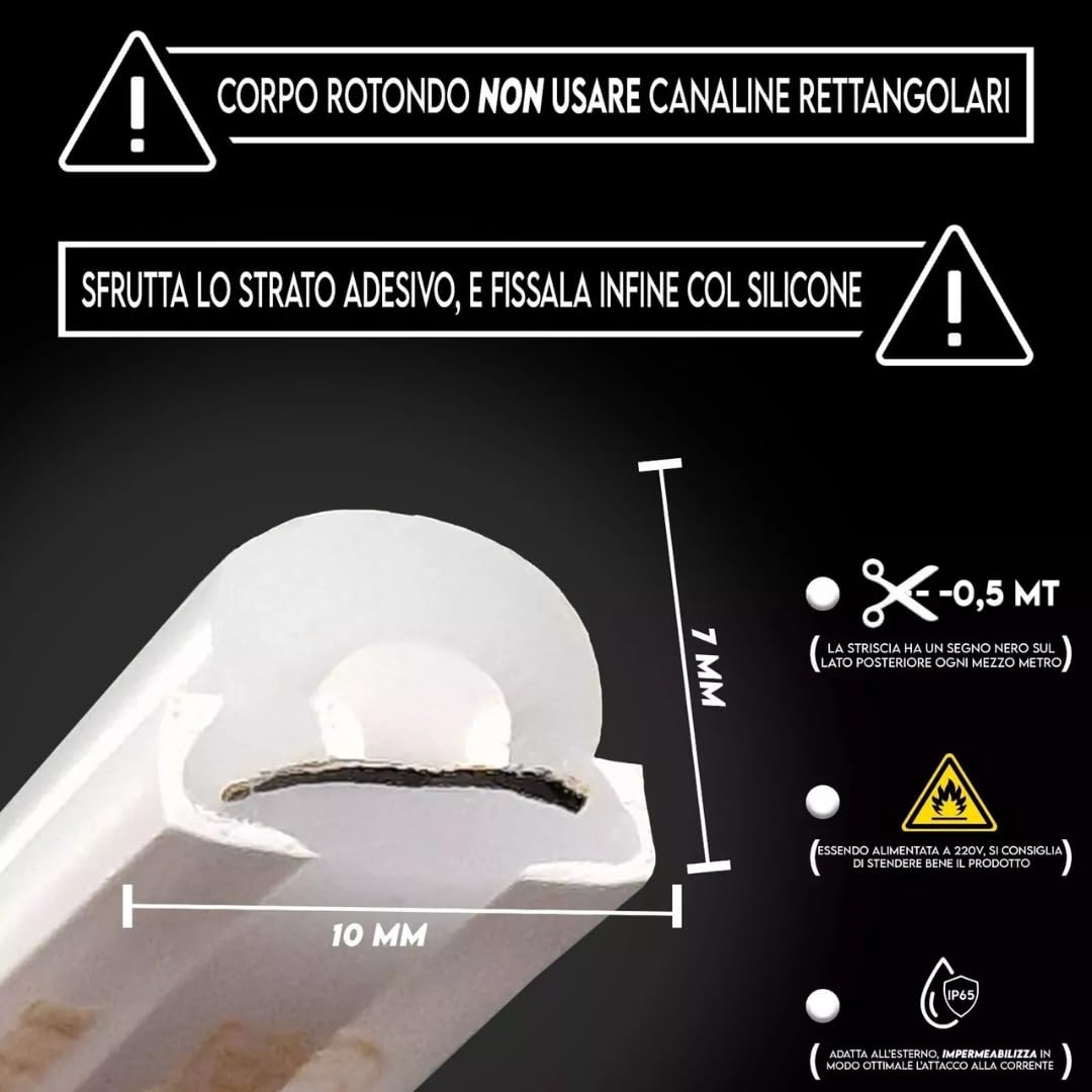 MAKA Striscia Led Cob Adesiva, Striscia LED 220V Alta Luminosità, 288 Luci al Metro - Ip65 Impermeabile - 12W/m, Luce Effetto Neon Diverse Misure e Colori Decorazione (Bianco freddo 6500K, 15 metri)