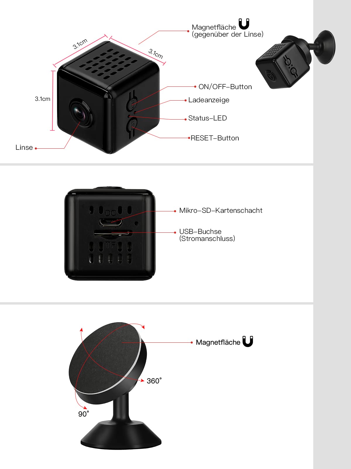 HiKam Mini kamera WLAN 4K HD, WiFi, mini kamera do nadzoru, transmisja na żywo, aplikacja na telefon komórkowy, niania elektroniczna, kamera do monitoringu zwierząt domowych, kamera do monitoringu