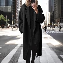 Women Long Wool Coat Autumn Winter Fashion Daily Wear (M Black)