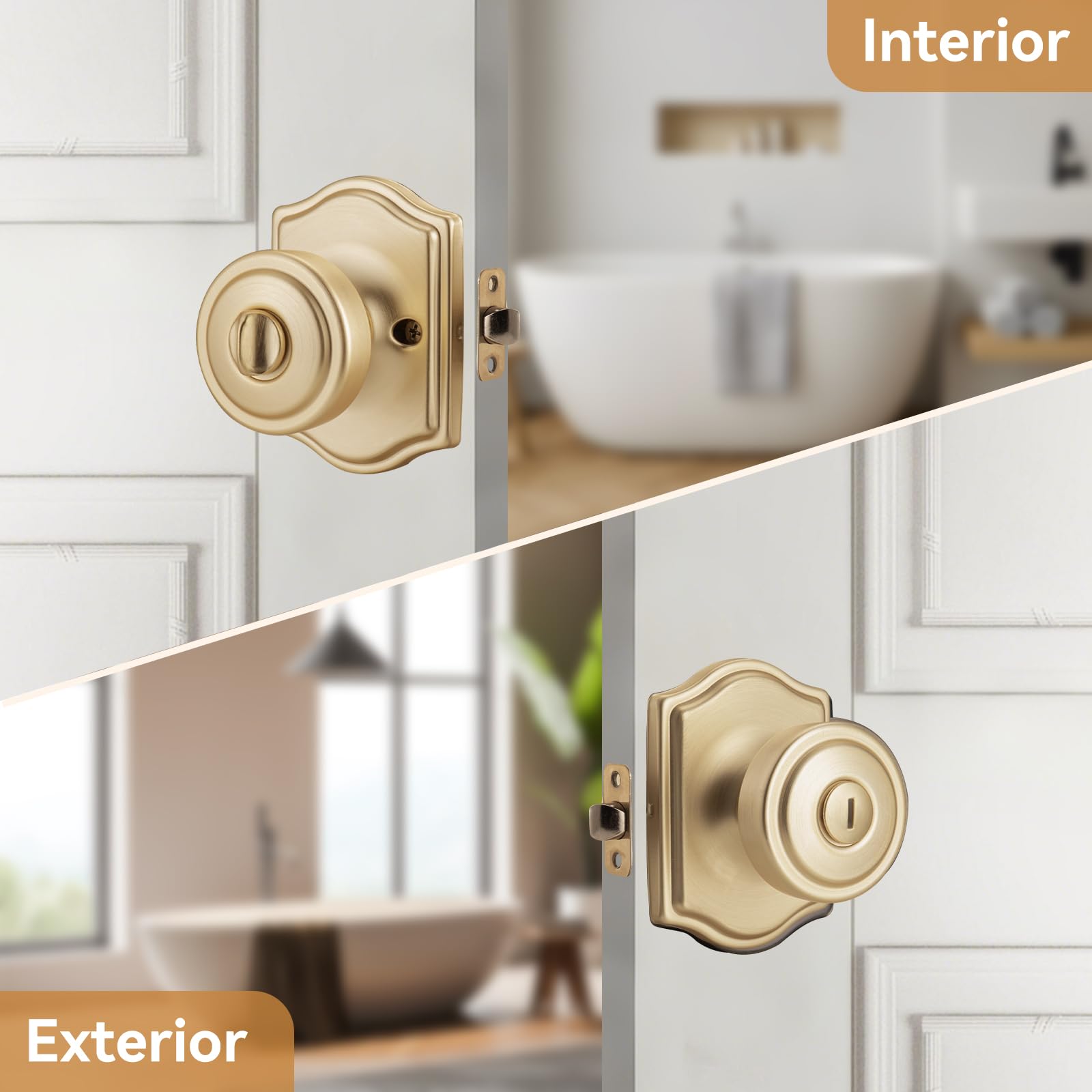 Brushed Gold Door Knobs - 6 Pack with Privacy Lock -2