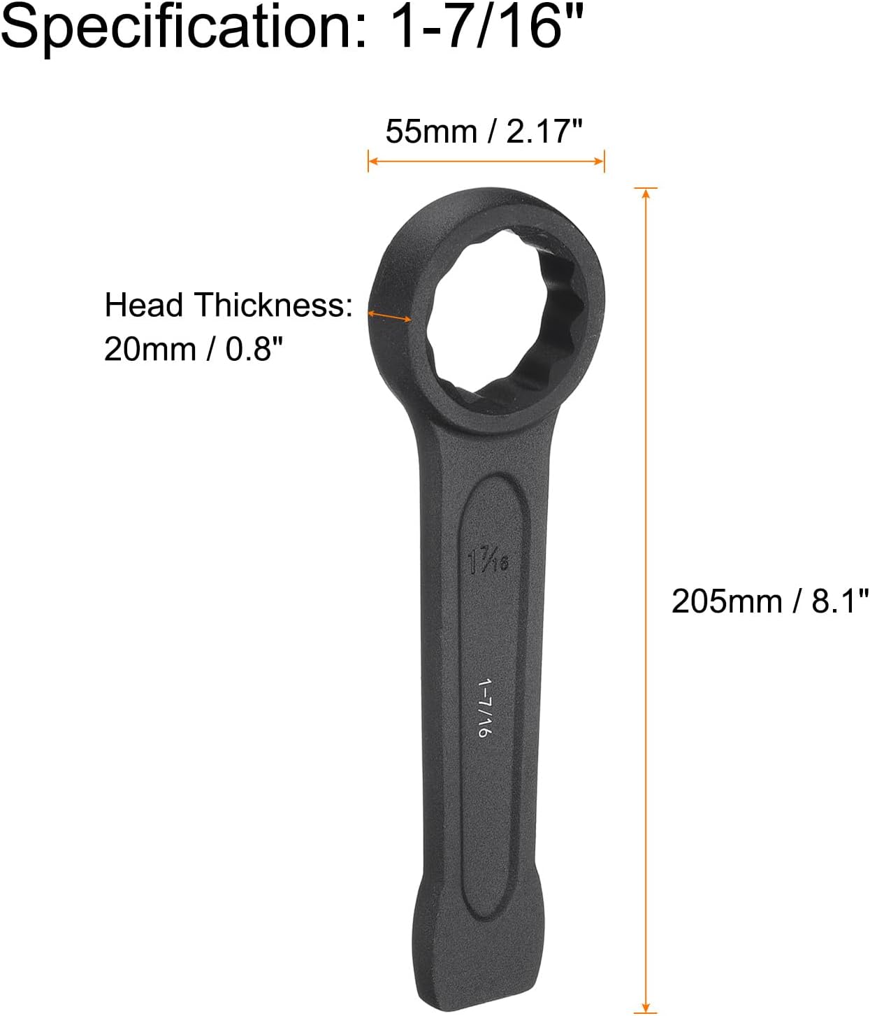 HARFINGTON Striking Wrench 1-7/16" 12-Point Flat Strike Wrench Slogging Ring Spanner Straight Handle Box End Striking Wrenches