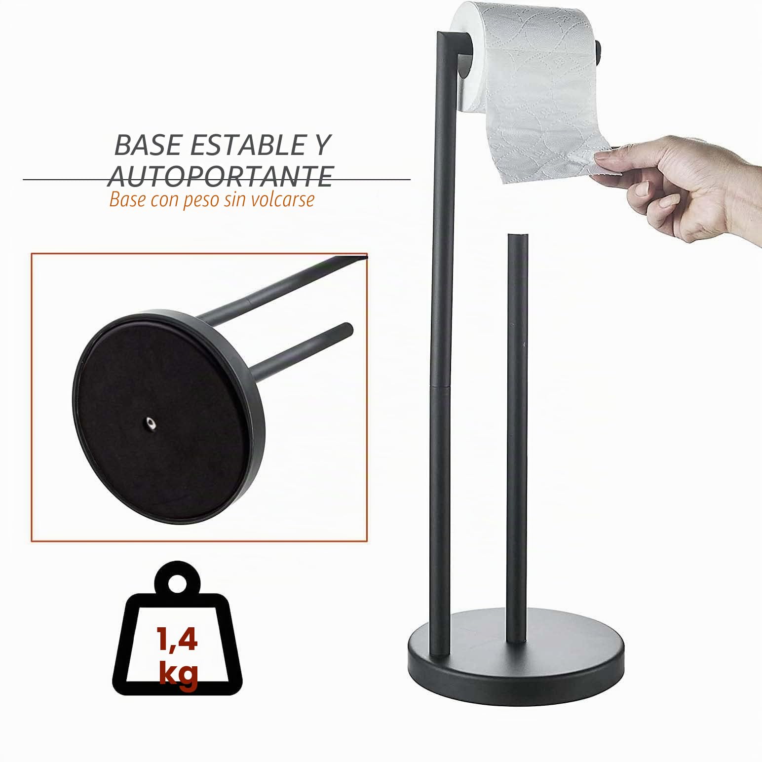 YUET Portarrollos de Papel Higiénico de Pie, Acero Inoxidable 304 Sus con Base Pesada,Soporte de Doble Almacenamiento Dispensador Independiente Porta Rollo Papel de Baño Cosina,Negro