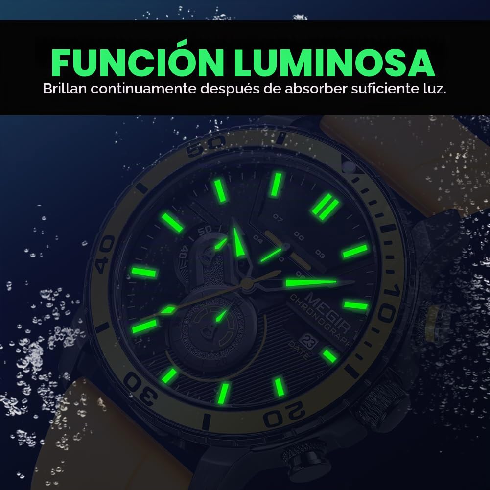 MEGIR Reloj deportivo analógico de cuarzo para hombre, cronógrafo, militar, luminoso, correa de silicona 2224G, Amarillo