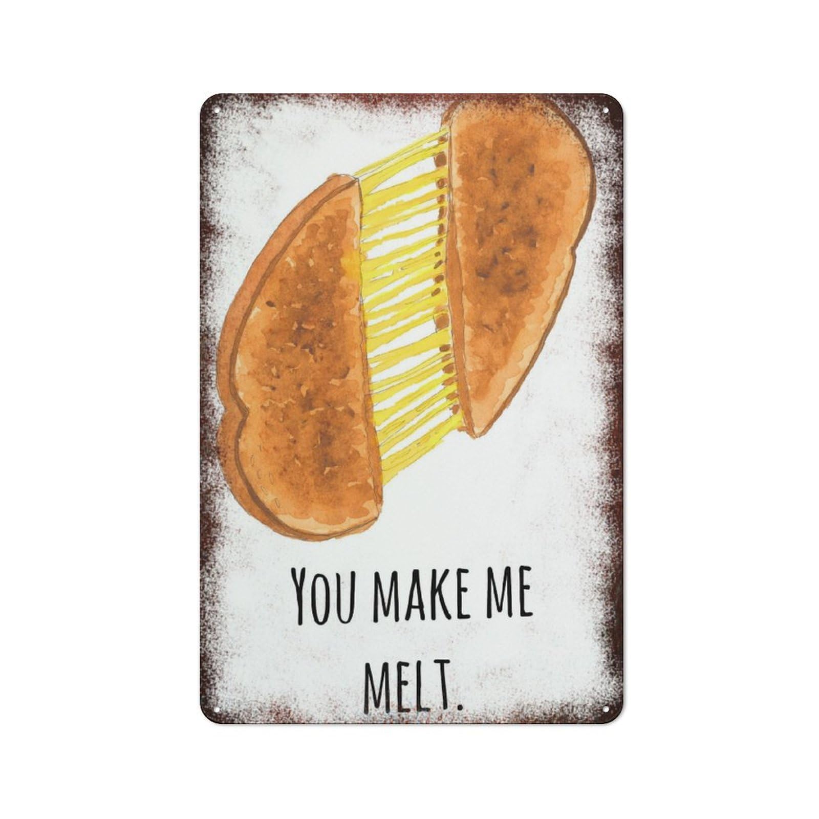 peiyeety Metal Tin Sign Retro Distressed Vintage Rustic Metal Grilled Cheese Quote Watercolor Print Wall Art Decor for Home Kitchen Bedroom Bathroom Farmhouse Living Room Office Apartment 6x8 INCH