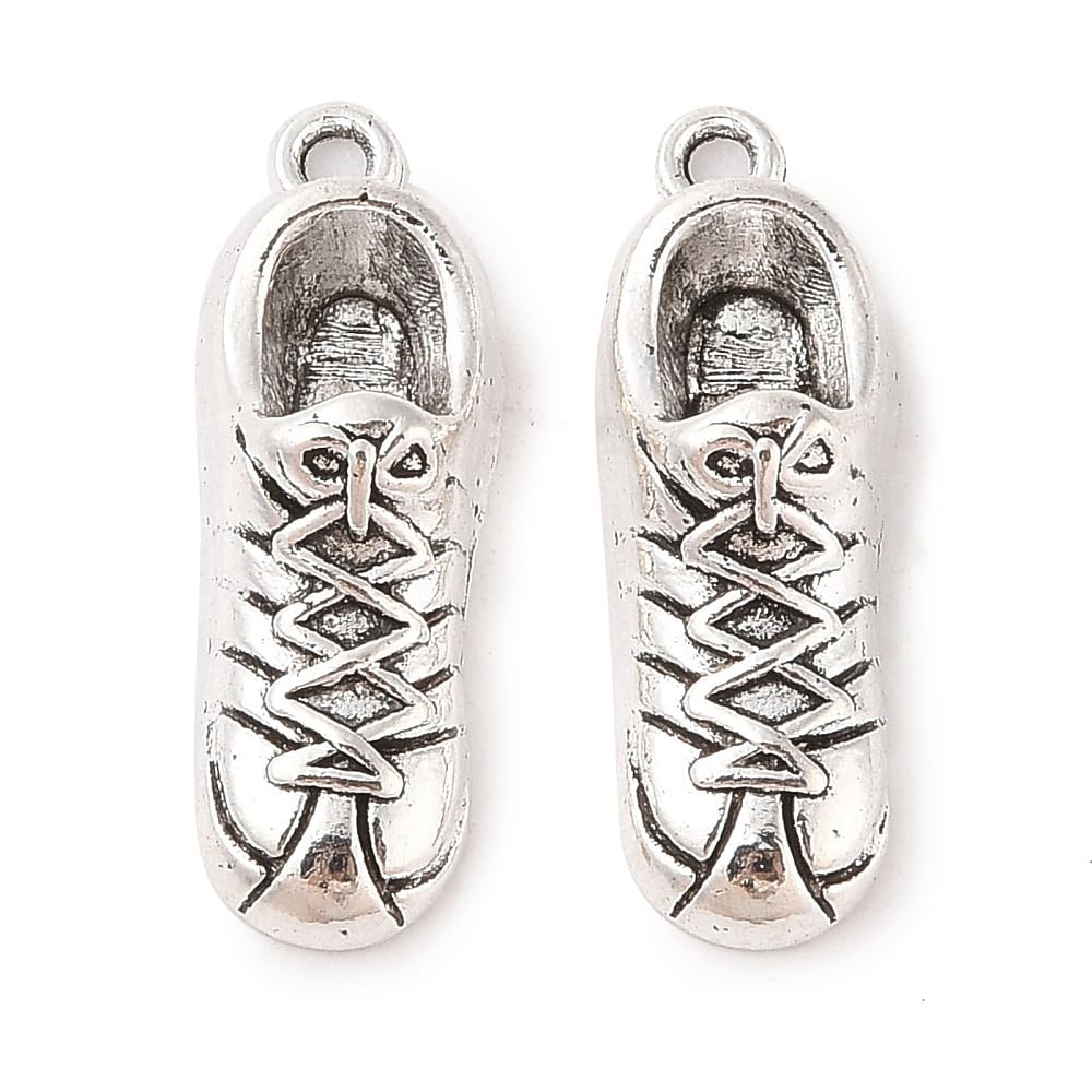 Royal Swan 15 Pcs Tibetan Style Running Shoe Charms, Sneakers, Trainers, Sports Shoes, Lead Free & Cadmium Free, Antique Silver, 27.3x9x7.5mm, Hole: 1.5mm for Making Jewelry Arts & Crafts