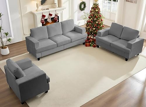 Mjkone Juego de sofá modular de 3 piezas de 82 pulgadas de ancho y sofá biplaza con sillón para sala de estar, juegos de sofás modulares de 3 plazas