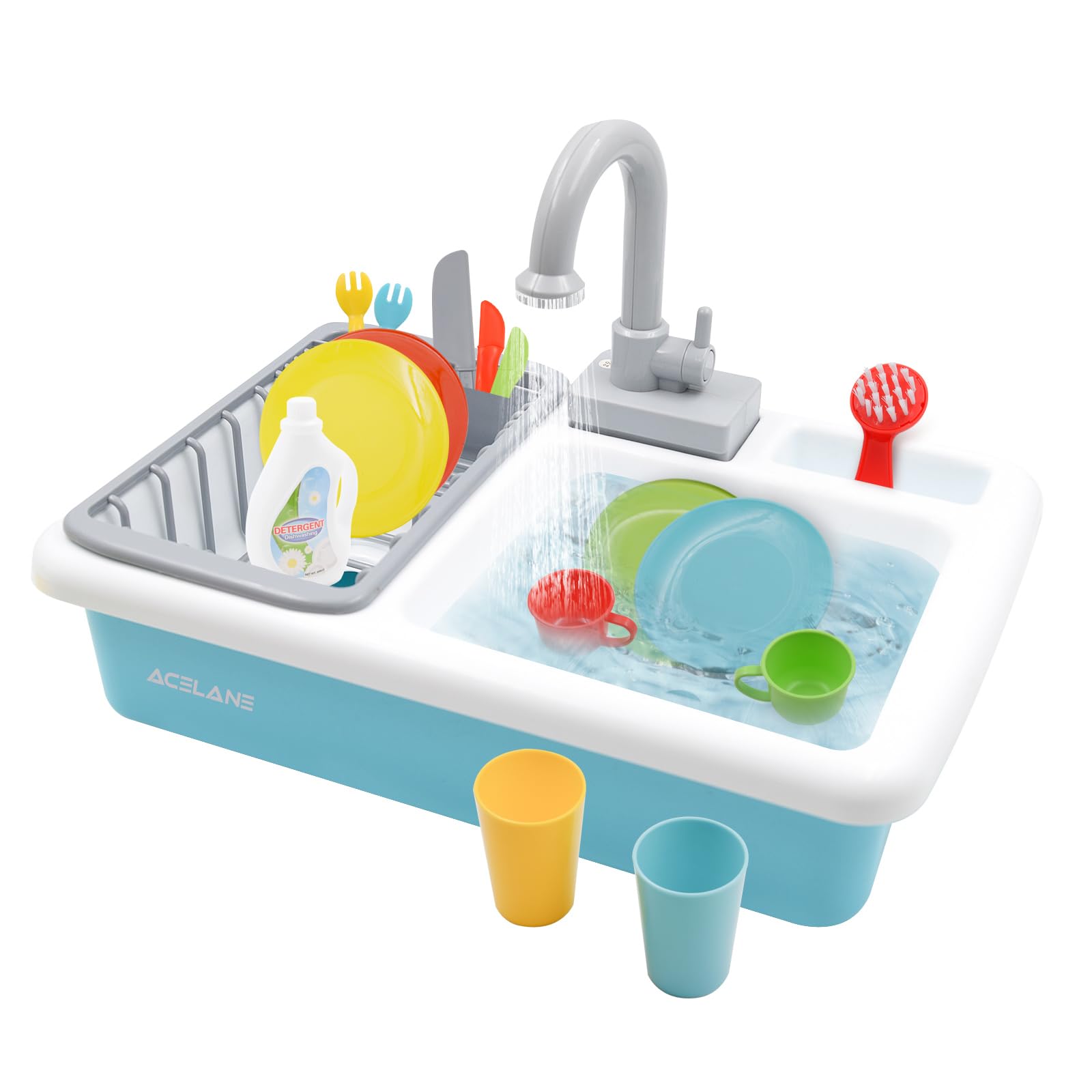 Acelane Fregadero de cocina electrónico fregadero juguete para lavar platos Accesorios de cocina para niños Juego de juegos de imitación para aprender