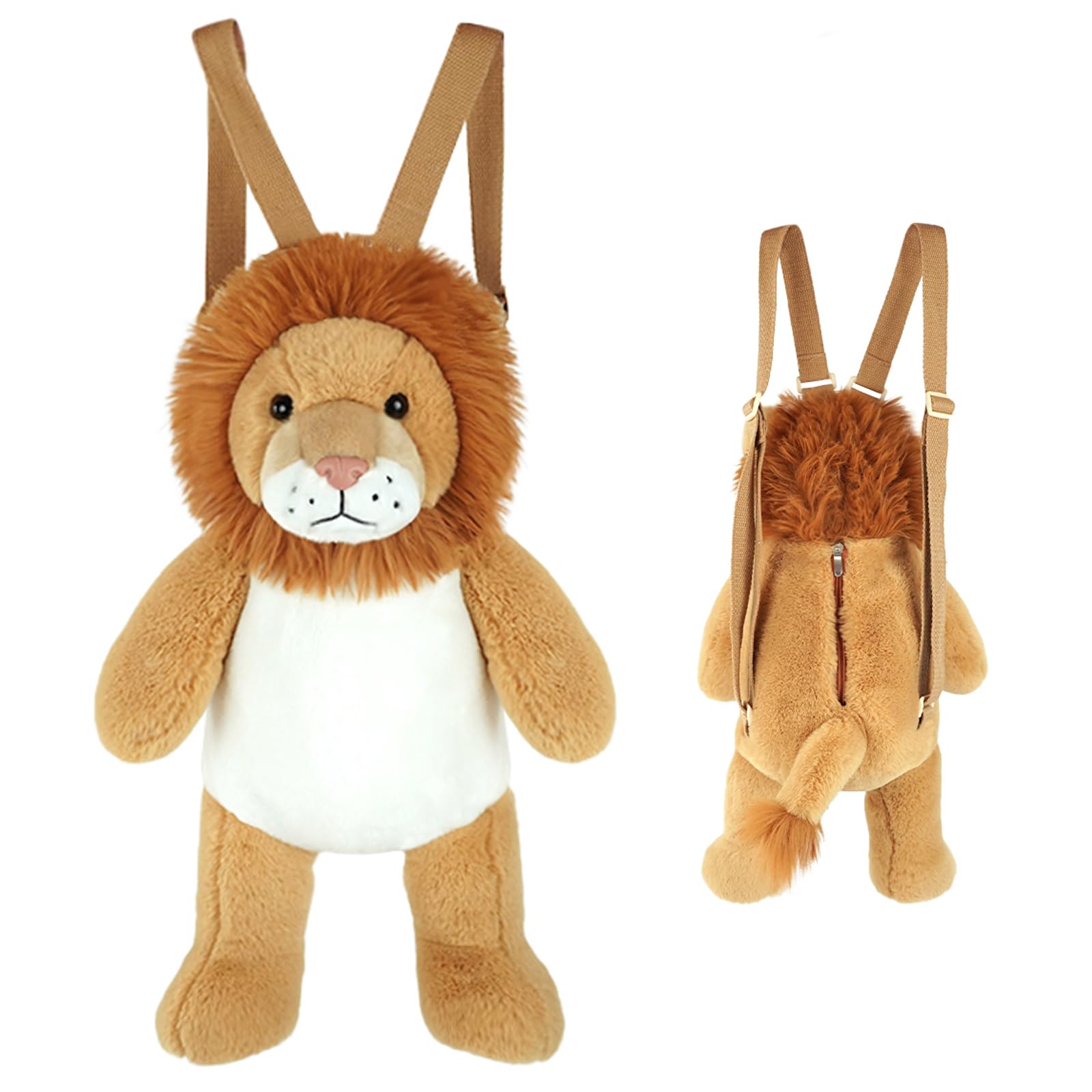 Cute Lion Huggable Plush Animal Backpack for Kids Soft Cuddly Stuffed Animal Adjustable Shoulder Backpack Baby Lion