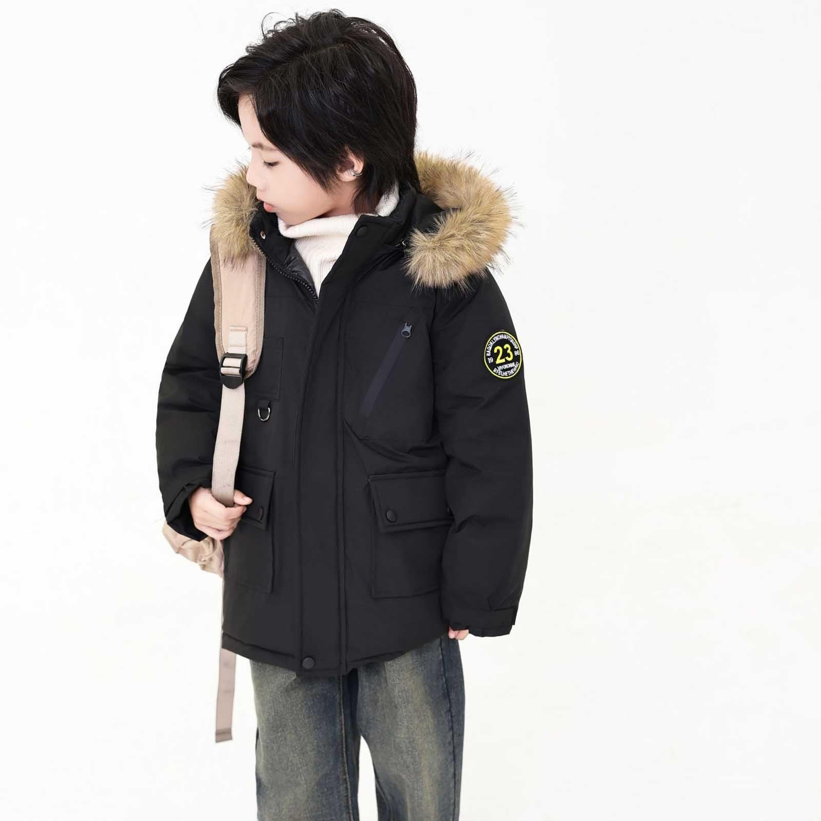 Enfant Doudoune Hiver Manteau Garçon Veste à Capuche, Blouson Couleur Unie Manches Longues Chaud Coupe Vent Vêtement Chaud d'Extérieur Quotidien 8-12 Ans