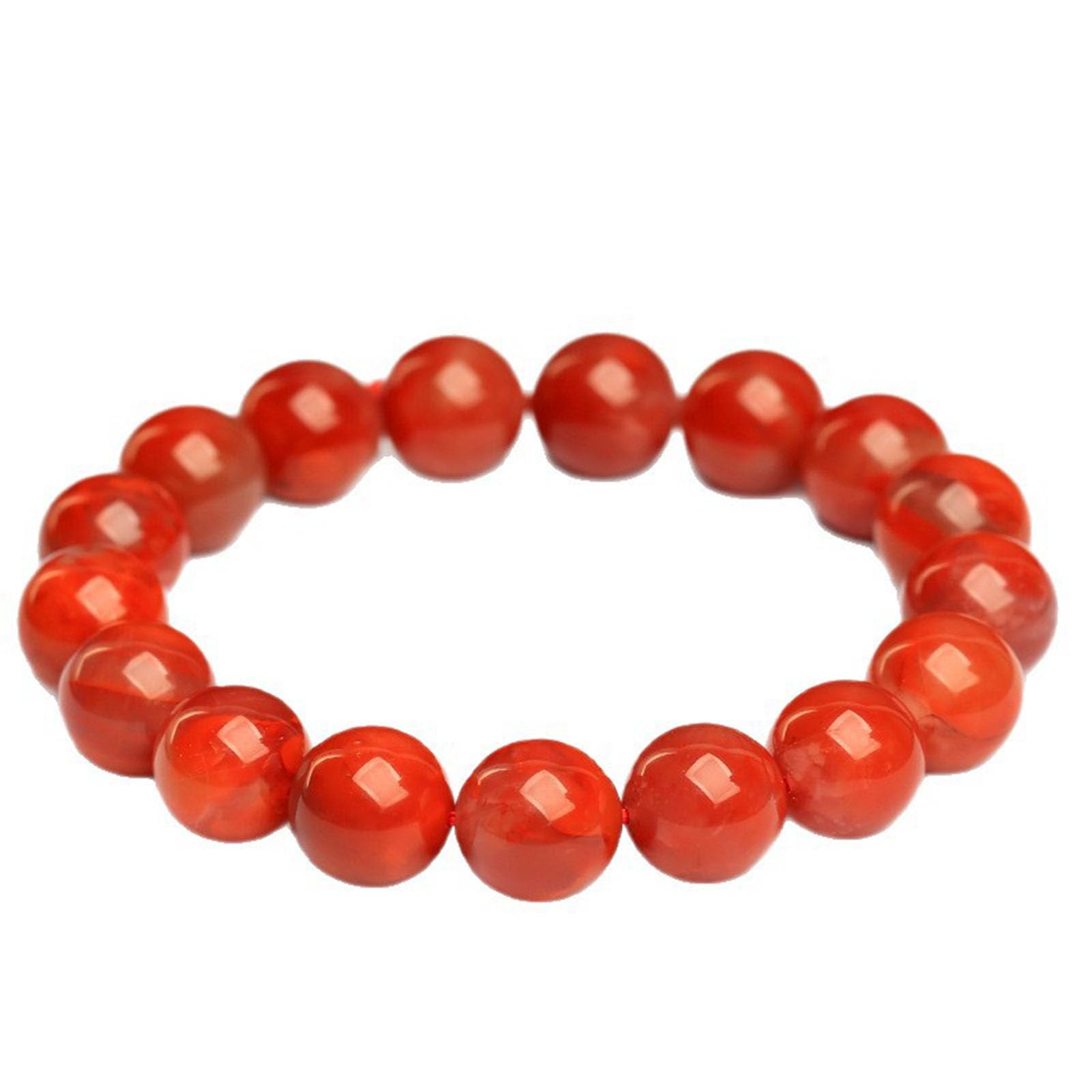 Pulsera clásica de ágata Nanhong: Piedra Preciosa roja Tradicional China para Fuerza y ​​armonía, Regalo de joyería con Cuentas elásticas para Mujeres y Hombres Fengshui,7MM
