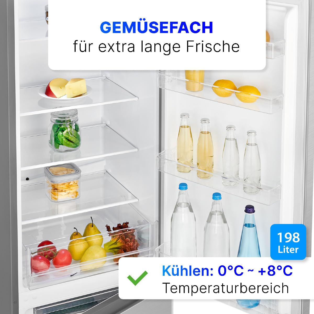 Bomann Kühlschrank mit Gefrierfach 269L Energieklasse D 180cm leise 39 dB KG 184.2 inox