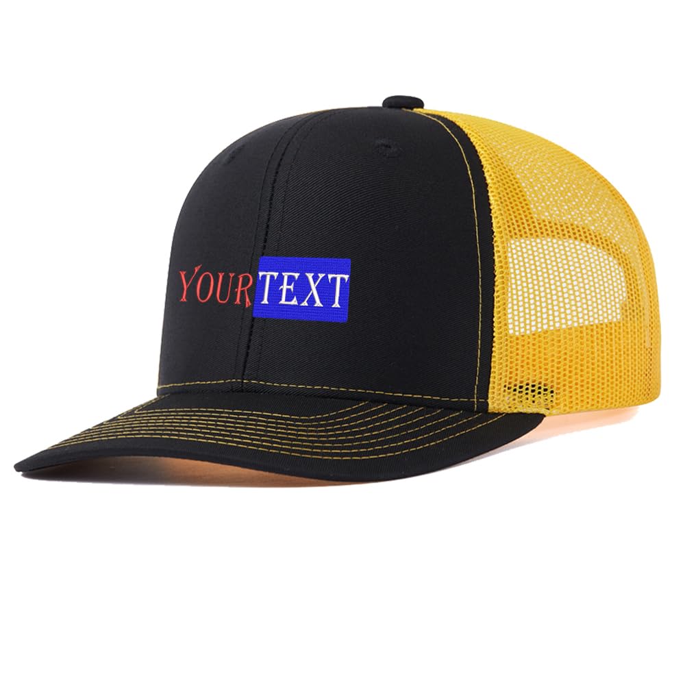 Custom Hat Personalized Mesh Visor Baseball Hat Custom Embroidered Logo Name Word Women Men 112 Trucker Hat Black Yellow