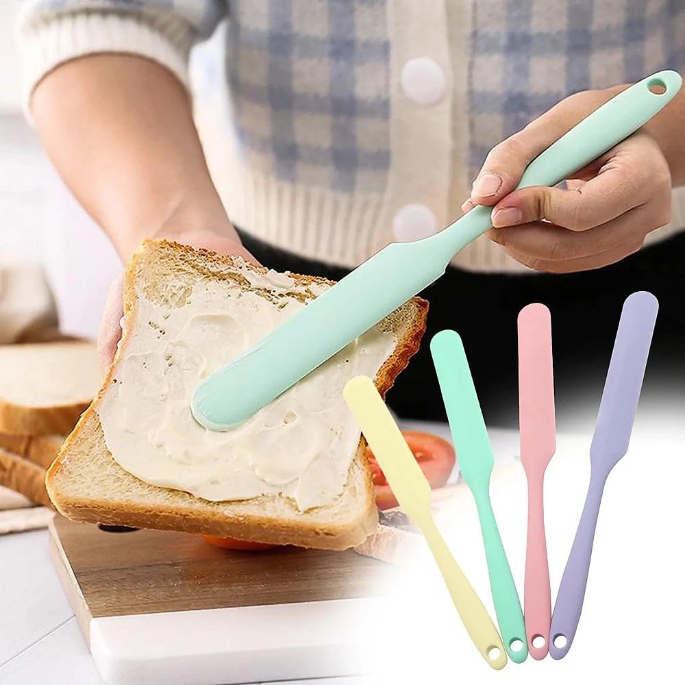 4Pcs Silicone Jar Spatulas, Cake Cream Spatulas Set, Non-Stick Heat Resistant Mixing Butter Spatulas Baking Scrapers for Jars Blenders Cooking Stirring