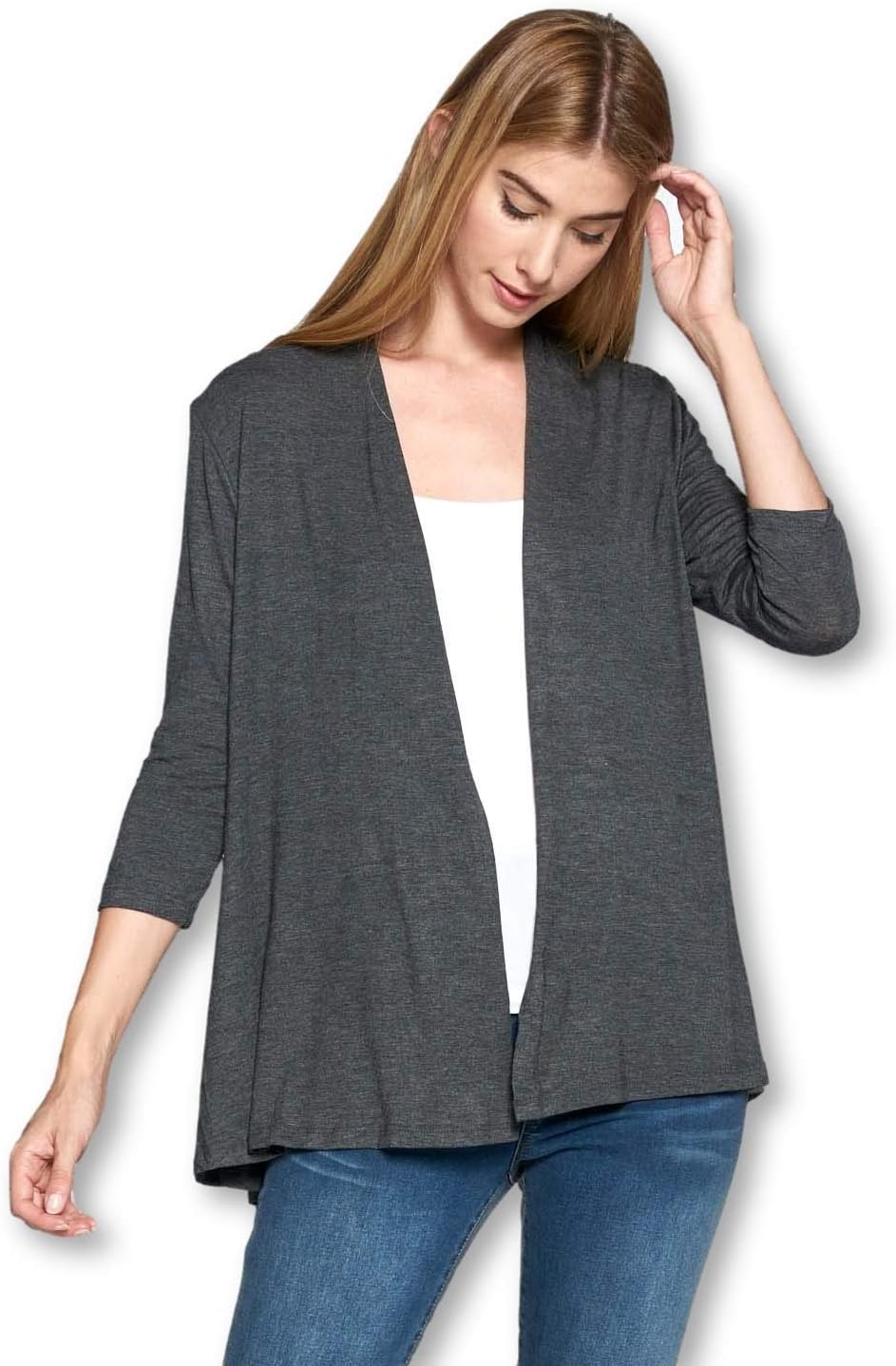 Women's 3/4 Sleeve Extra Soft Open Front Casual Flowy Viscose Made from Bamboo Cardigan - Image 2