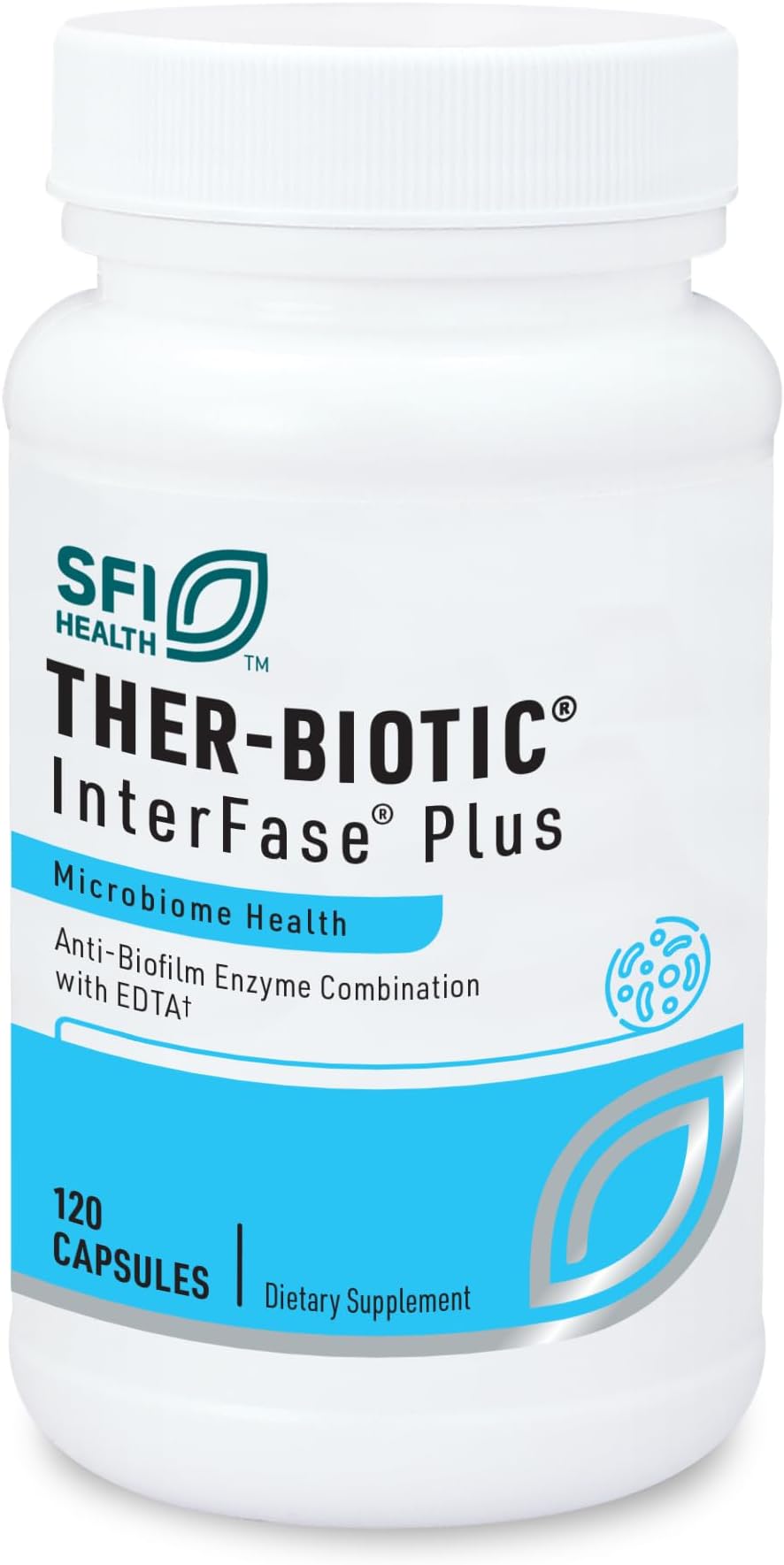 Klaire Labs Ther-Biotic Interfase Plus - Enzyme Combination to Disrupt Biofilm Matrix + EDTA - Gastrointestinal System, Gut Flora, Biofilm & Detox Support (120 Capsules)