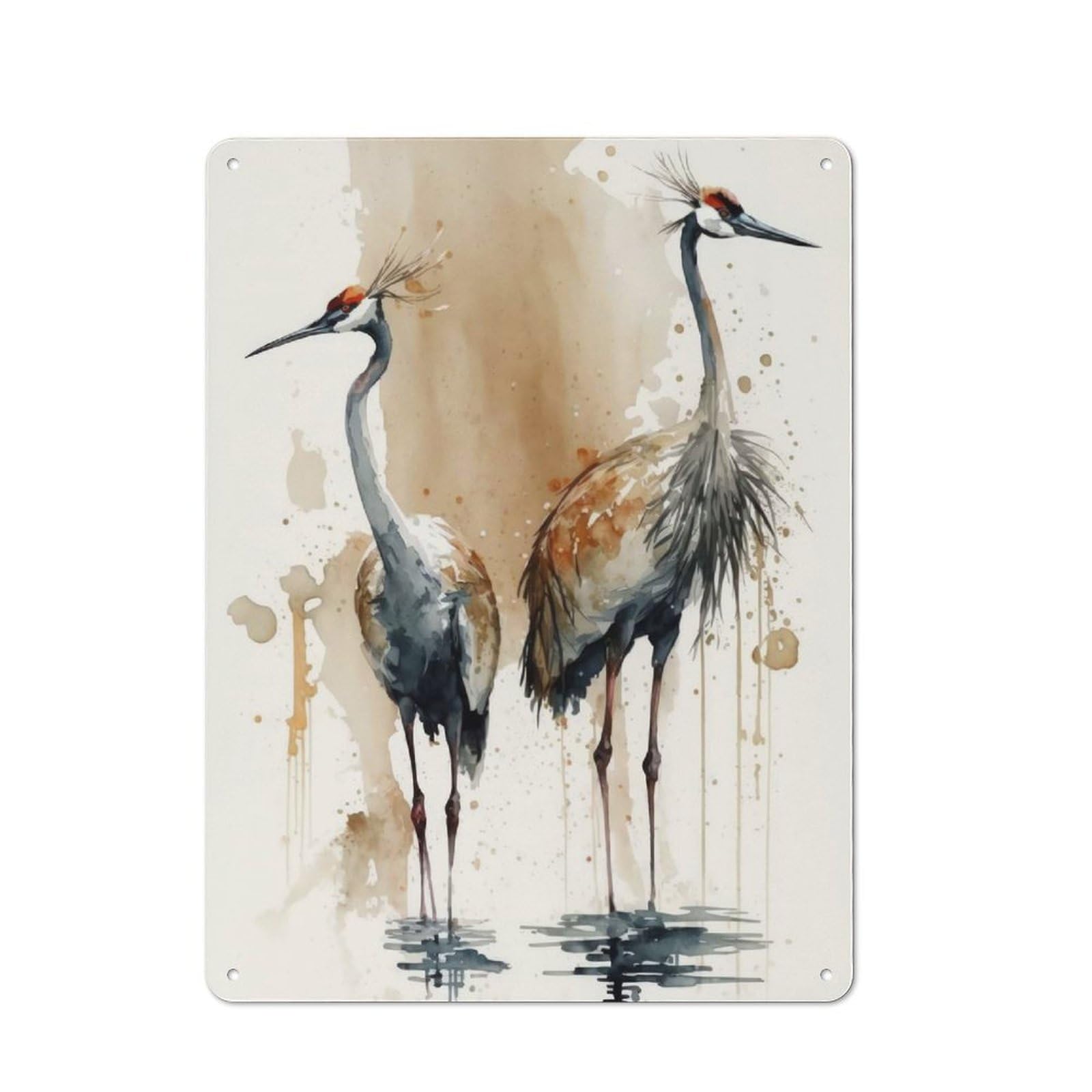 Vintage Retro Metal Sign 40x30cm Featuring Cranes Watercolor Animal, Garage Wall Decor for Garage, Workshop, Shed Or Utility Room