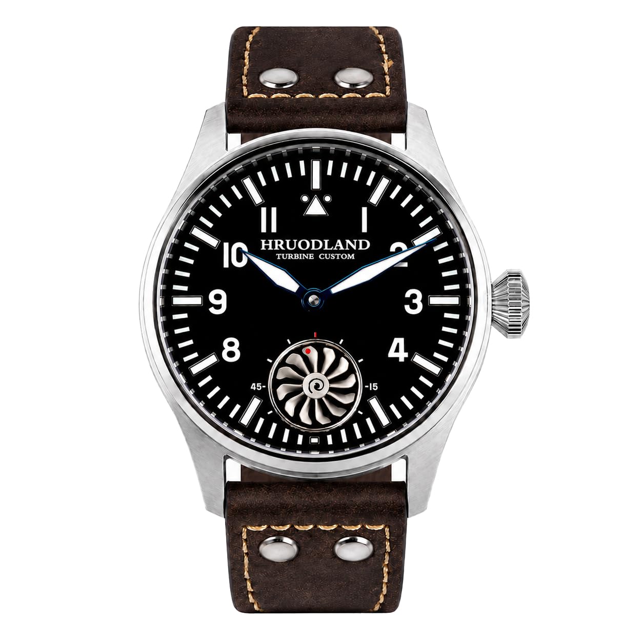 Orologio Uomo Automatico con Design Militare da Aviatore Vintage, Cassa 44mm, Vetro Zaffiro, Movimento Automatico, Quadrante con Grande Numeri Luminosi BGW9, Cinturino in Pelle