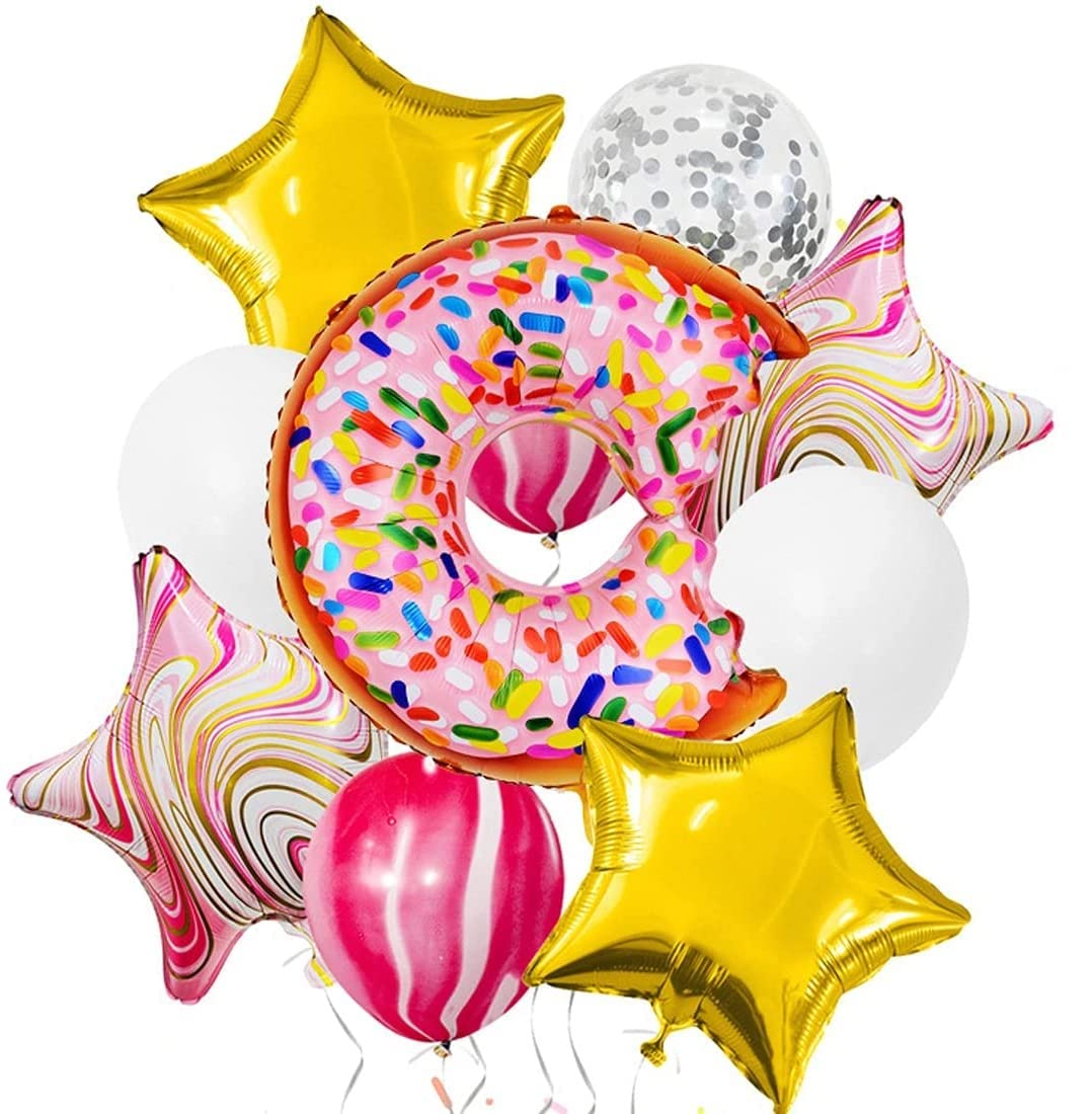 Pengpen Donut Party Supplies Donut Foil Balloon Donut Themed Party Tea Party Kids Birthday Baby Shower Decoration(10PCS)