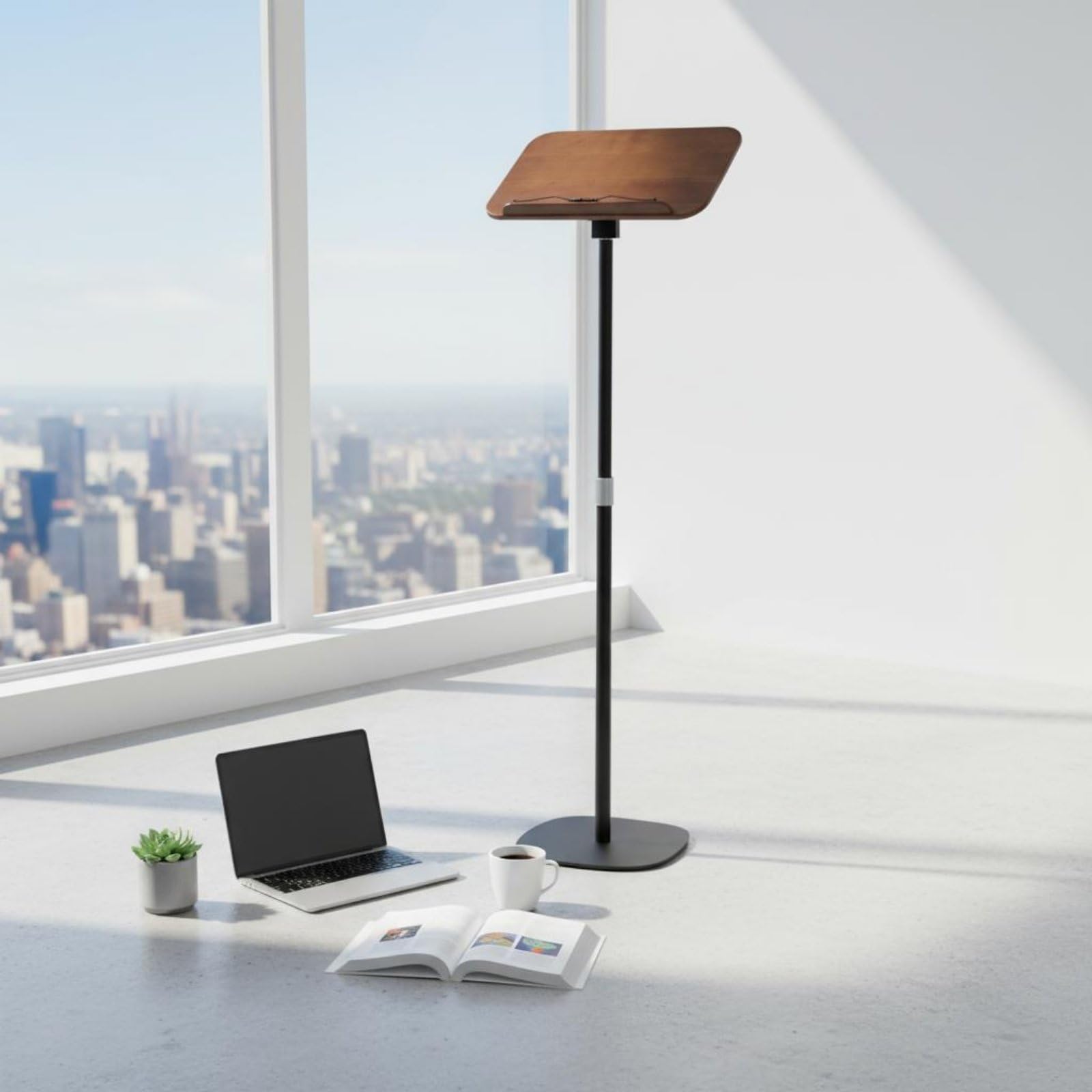 Colcolo Atril de Lectura Ajustable Soporte Atril Estante Inclinación Graduable y Estable Acero al Carbono y Madera, Soporte De Suelo Estándar, Ajustable De 50 Cm A 90 Cm