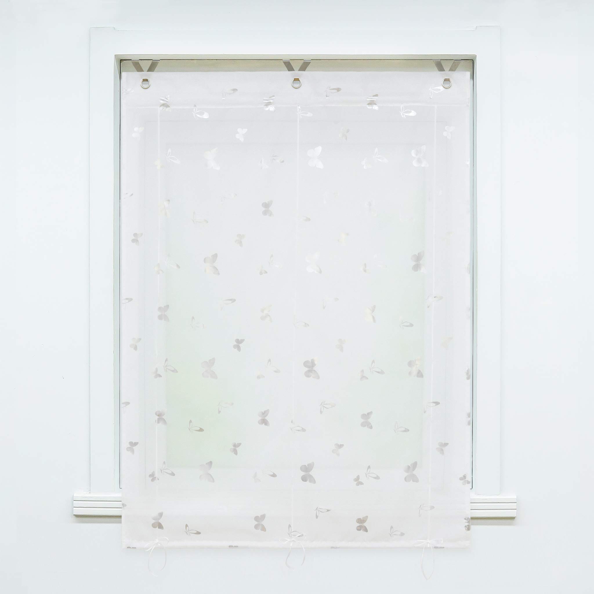Heichkell Store bateau avec œillets - Moderne - Sans perçage - Pour petite fenêtre - Motif papillon brillant - Blanc - 100 x 130 cm