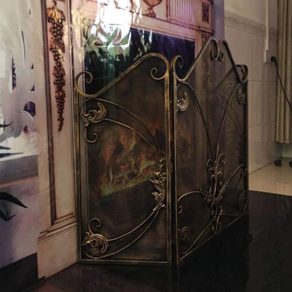 Parascintille Pieghevole a 3 Pannelli, Recinzione per Camino Sicura per Animali Domestici, Schermi per Camini Autoportanti Parascintille ad Arco, Alto 60/70/80 cm - Bronzo (Dimensioni : L100cm× H60cm)