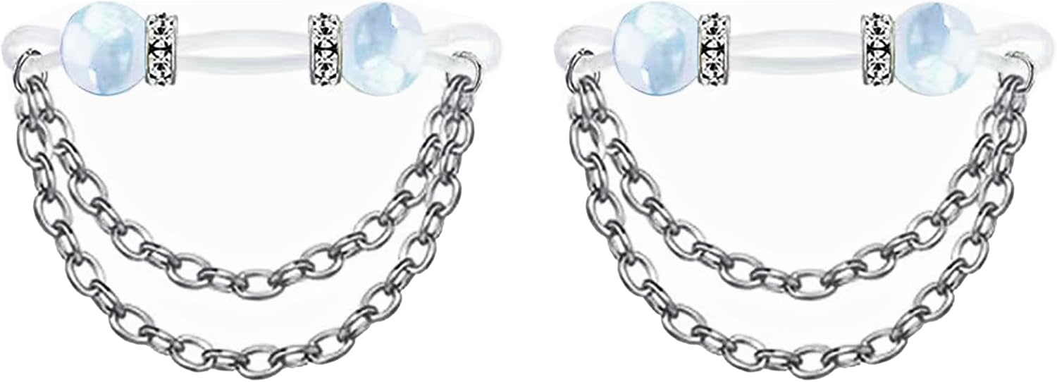 Dainty Fake Nipple Rings Non Piercing Nipple Jewelry Bells Dangle Chain Adjustable Silicone Nooses Faux Nipple Piercing Cute Body Jewelry(Blue)