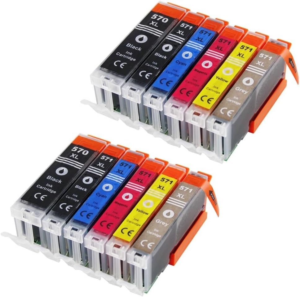 BVH Direct12 XL Compatible PGI-570XL CLI-571XL Ink Cartridges for Canon Pixma MG7750 MG7751 MG7752 MG7753 TS8050 TS8051 TS8052 TS8053 TS9050 TS9055 - Large Black/Black/Cyan/Magenta/Yellow/Grey,