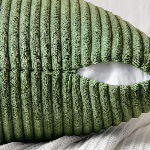 Image of MIULEE Moss Green Decorative Throw Pillow Covers 20x20 Inch for Couch Bed Sofa Pack of 2 Boho Farmhouse Throw Pillows Soft Cross Corduroy Patchwork Textured Cushion Cases